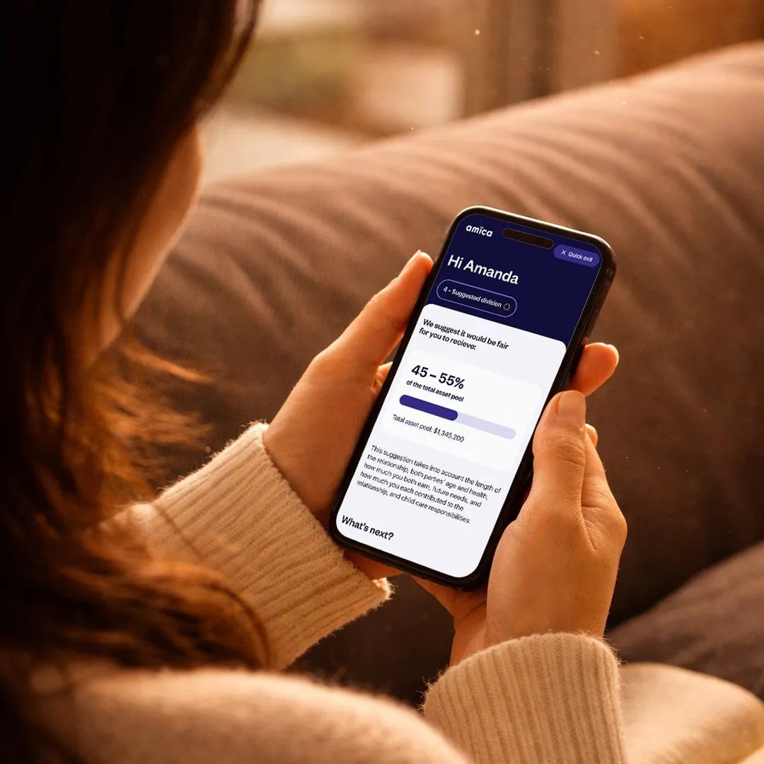 A person using the amica app on their phone